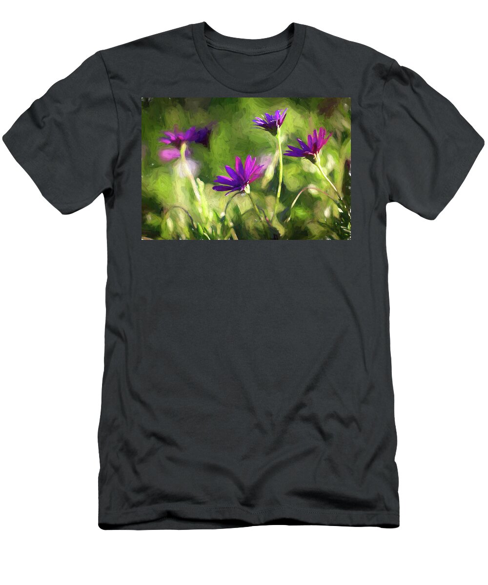 Purple T-Shirt featuring the photograph Painted Purple Daisies by Alison Frank