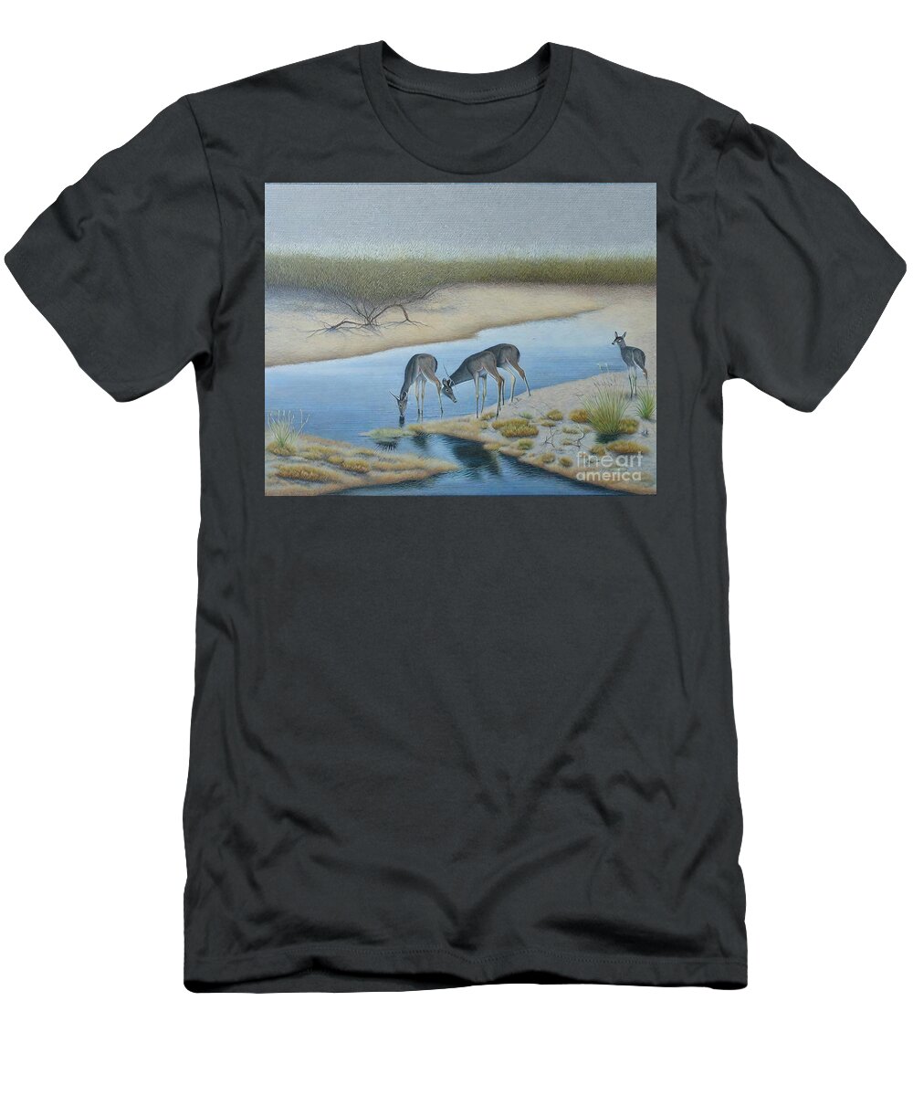 Nature T-Shirt featuring the painting Painting A Drink With Friends nature landscape an by N Akkash