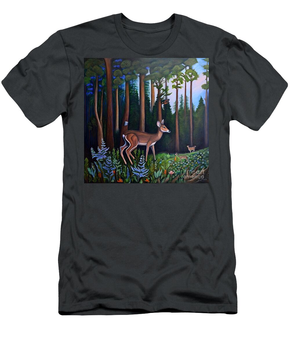 Nature T-Shirt featuring the painting Painting The Conclave nature forest image wildli by N Akkash