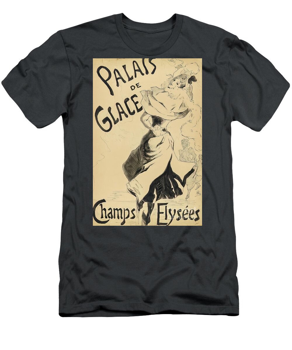 Paris T-Shirt featuring the drawing Palais de Glace Champs Elysees Paris Ice Skating Poster by M G Whittingham