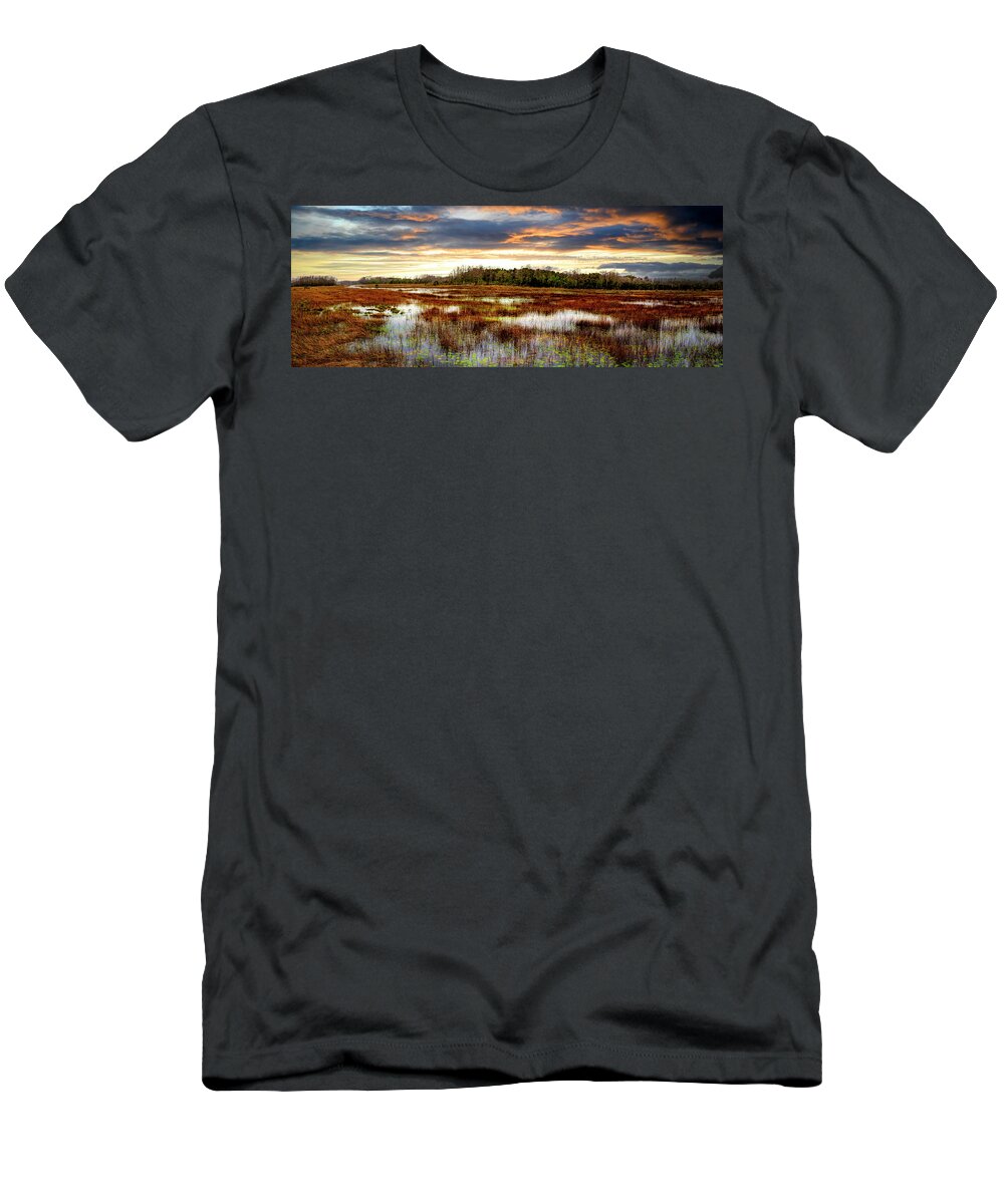 Clouds T-Shirt featuring the photograph Panorama Overlooking the Marsh by Debra and Dave Vanderlaan