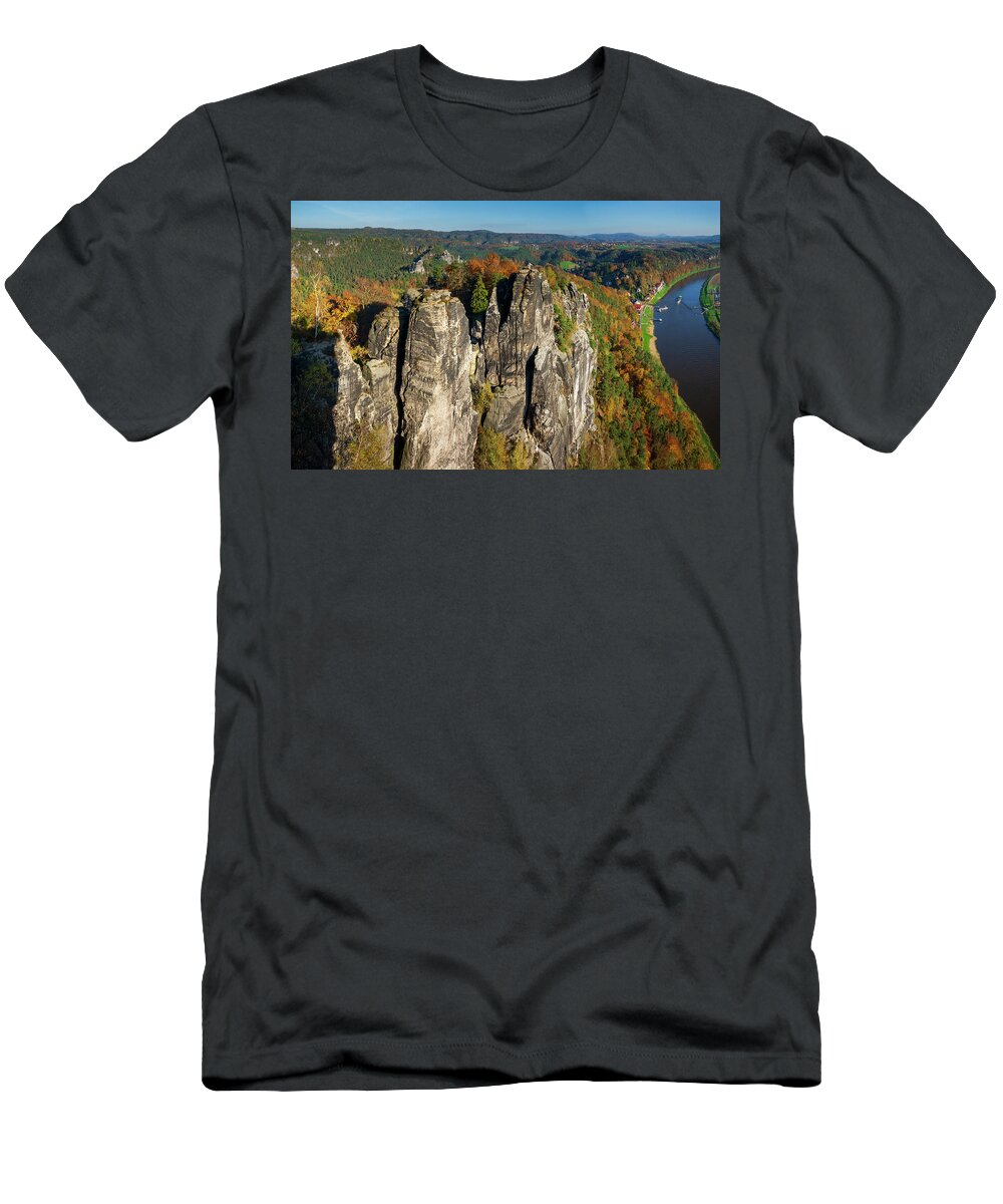 Saxon Switzerland T-Shirt featuring the photograph Panoramic view of Neurathen Castle by Sun Travels