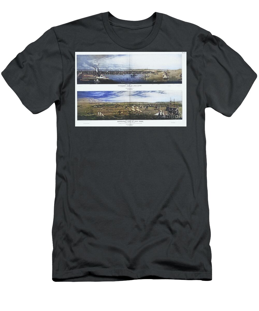 Panorama T-Shirt featuring the drawing Panoramic View of New York d1 by Historic Illustrations