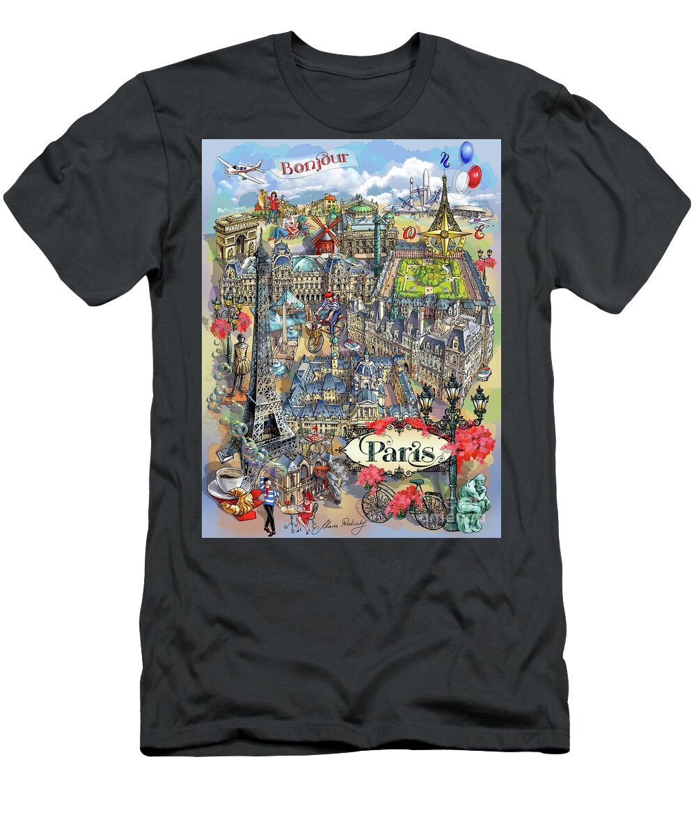 Paris T-Shirt featuring the digital art Paris Theme - I by Maria Rabinky