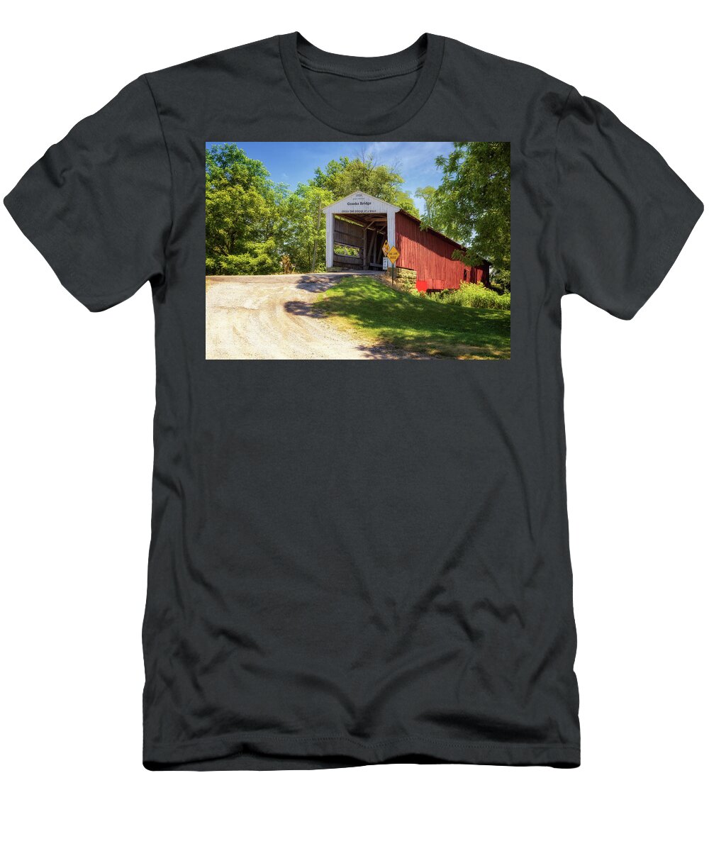 Parke County T-Shirt featuring the photograph Parke County, Indiana - Crooks Covered Bridge by Susan Rissi Tregoning