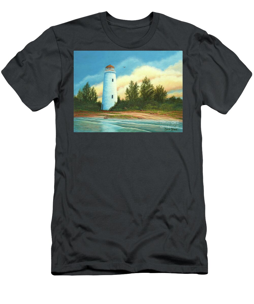 Waterscape T-Shirt featuring the painting Passing Christian Island Light by Sarah Irland