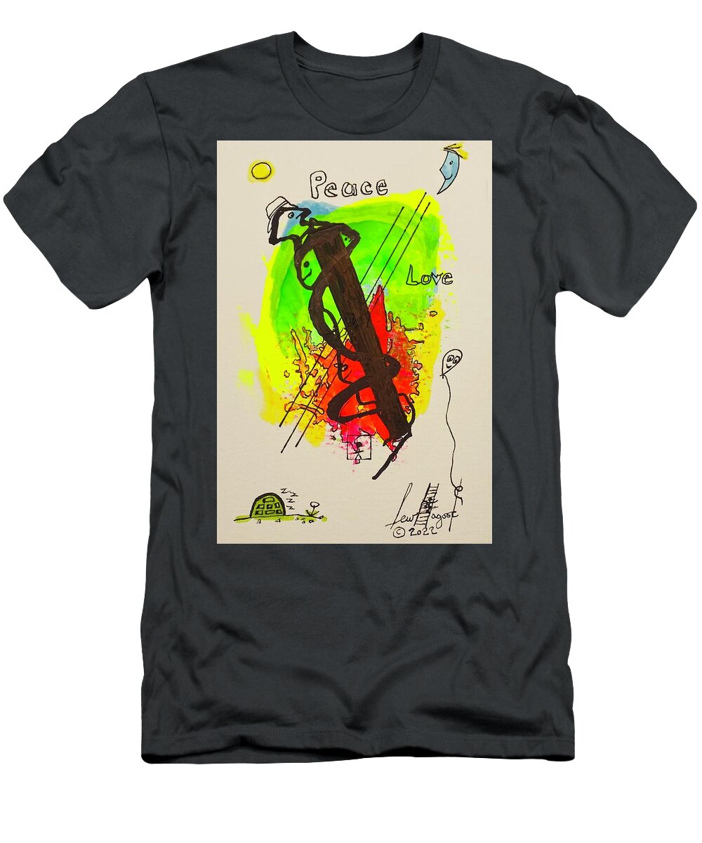 T-Shirt featuring the mixed media Peace and Love Faces 81034 by Lew Hagood