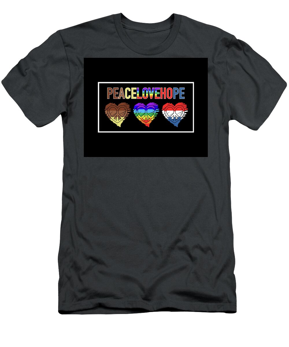Peace Love Hope Heart Art - Tri Color T-Shirt by Artistic Mystic