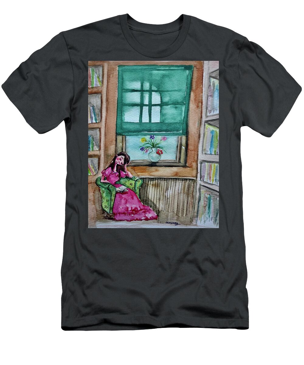 Reading T-Shirt featuring the painting Peaceful Moment by Mikyong Rodgers