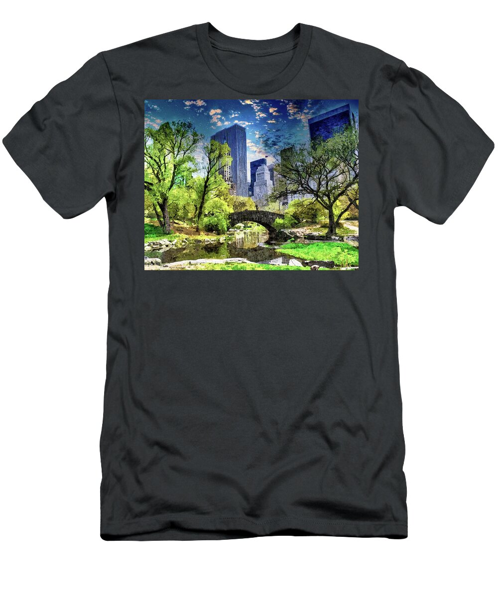 Central Park T-Shirt featuring the digital art Peaceful Retreat by Norman Brule