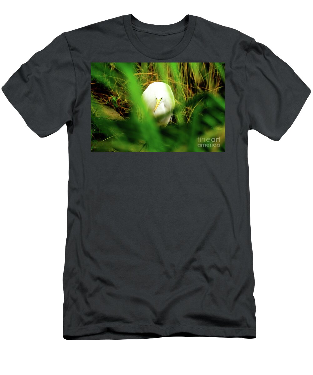 The Great White Egret T-Shirt featuring the photograph Peekaboo by Venura Herath