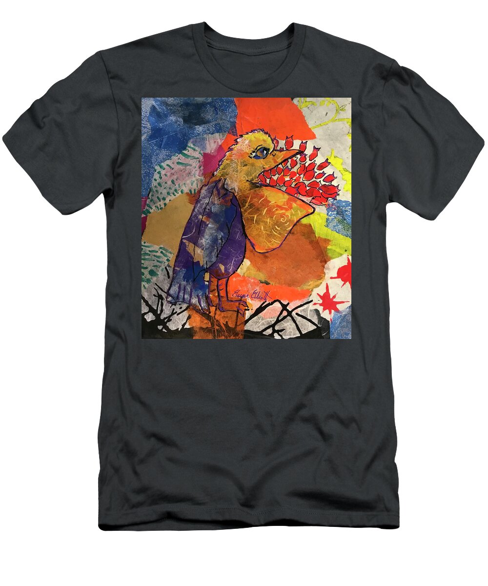 Pelican T-Shirt featuring the painting Pelican Prowess by Elaine Elliott