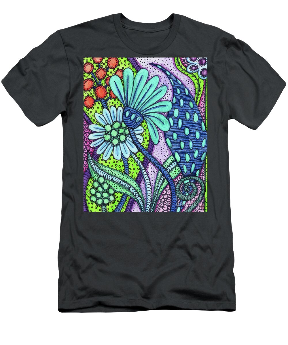 Floral T-Shirt featuring the painting Pen and Ink Watercolor Floral 18 by Amy E Fraser