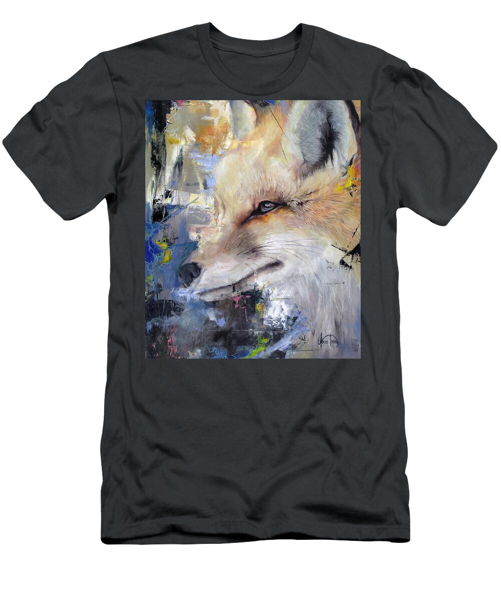 Fox T-Shirt featuring the painting Pensive by Averi Iris