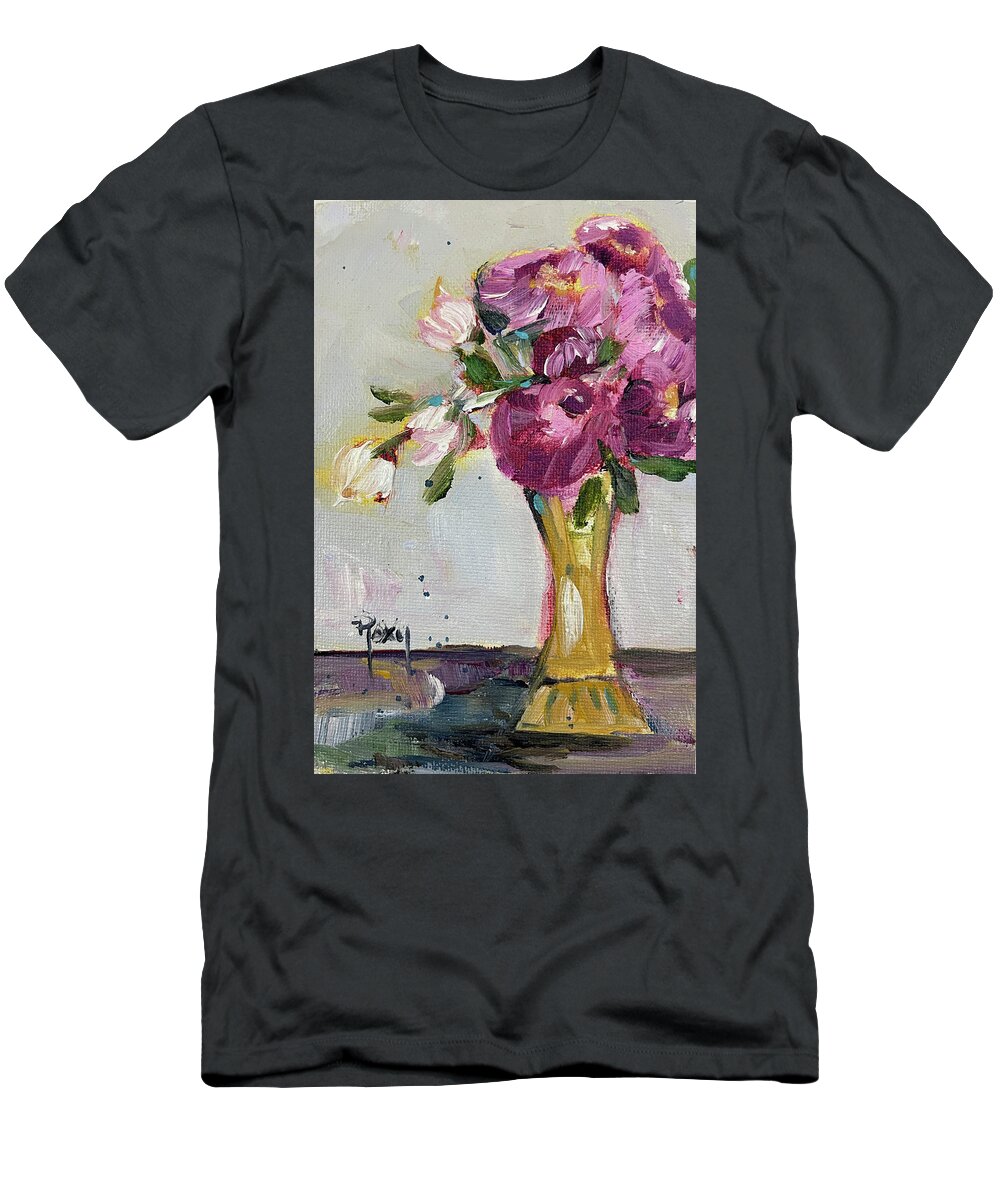 Peonies T-Shirt featuring the painting Peonies in a Yellow Vase by Roxy Rich