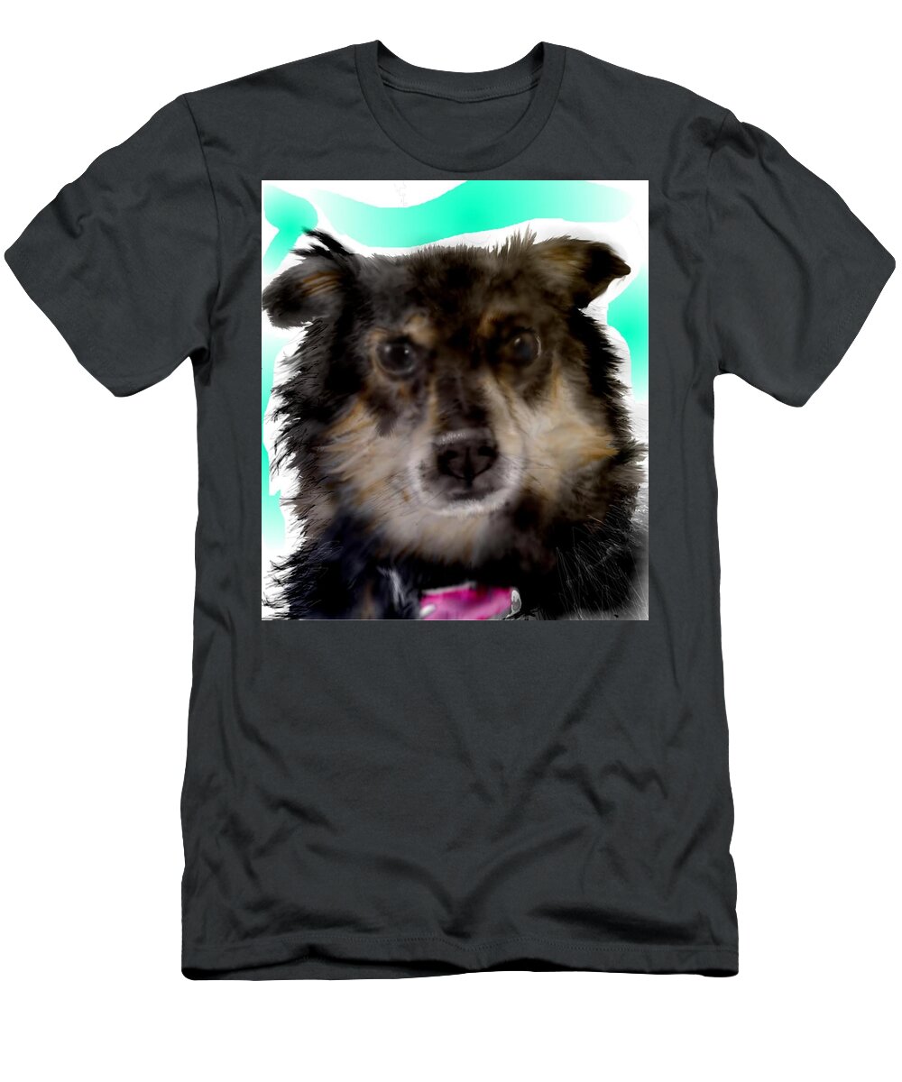 Dachshund Aussie Mix Pixie Cute Small Dog T-Shirt featuring the mixed media Perfect Pixie by Pamela Calhoun