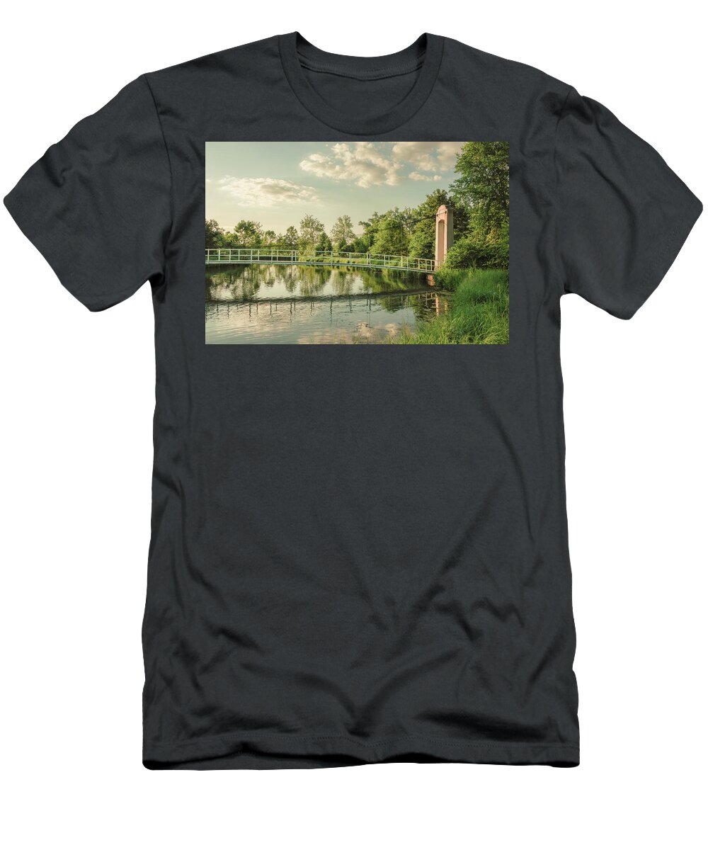 Forest Park Suspension Bridge T-Shirt featuring the photograph Picnic Island Suspension Bridge by Scott Rackers