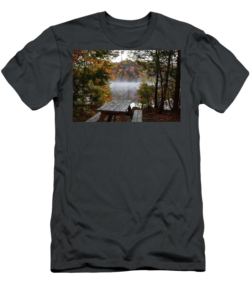 Mirror Lake T-Shirt featuring the photograph Picnic with a view of Mirror Lake Colors by Jeff Folger