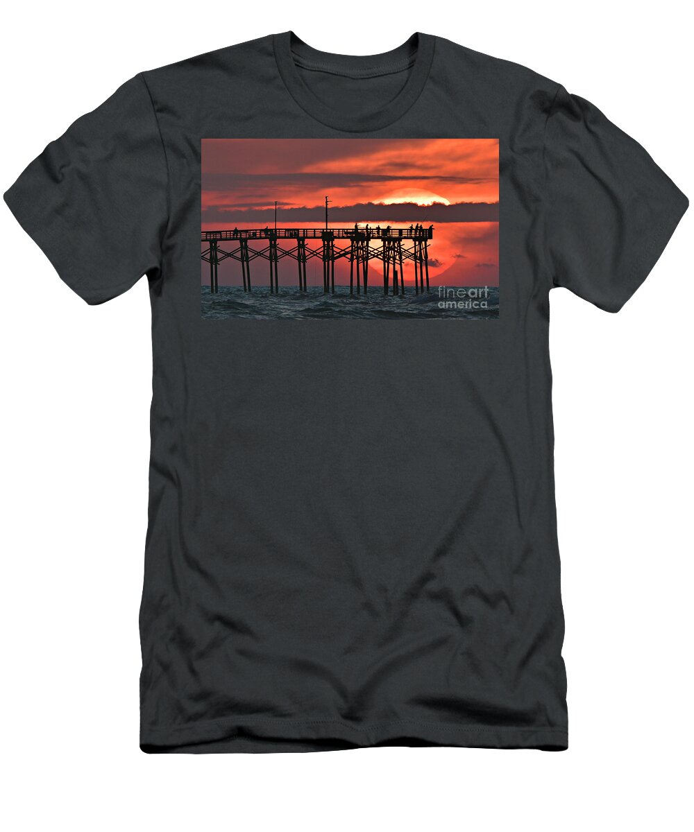 Sunrise T-Shirt featuring the photograph Pier Fishing by DJA Images