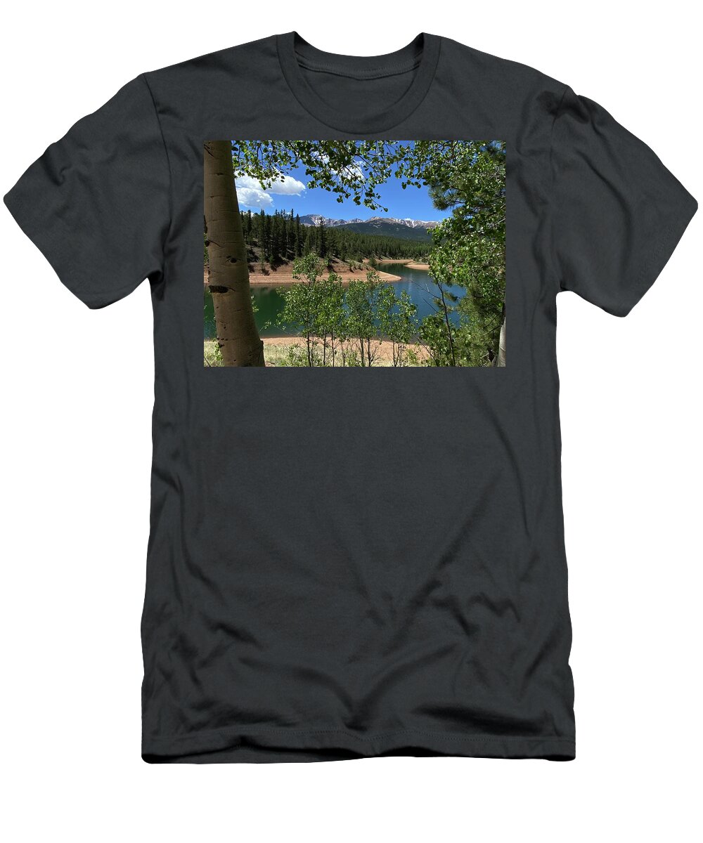 Trees T-Shirt featuring the photograph Pikes Peak and South Catamount Reservoir by Carol Milisen