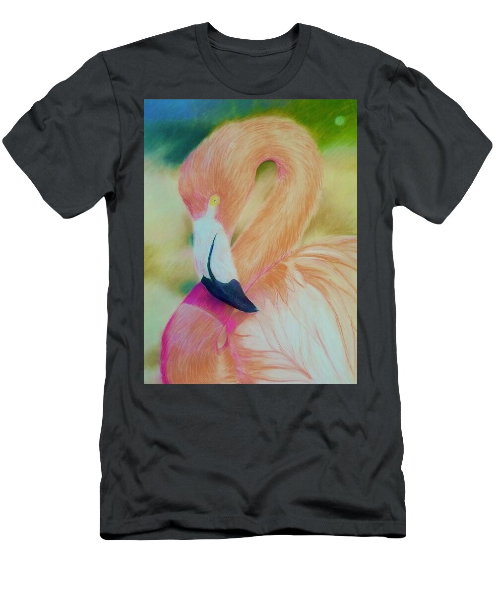 Bird T-Shirt featuring the pastel Pink Flamingo Portrait by Joe Roache