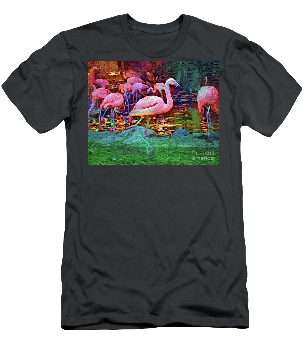 Flamingo T-Shirt featuring the digital art Pink Flamingos by Kirt Tisdale