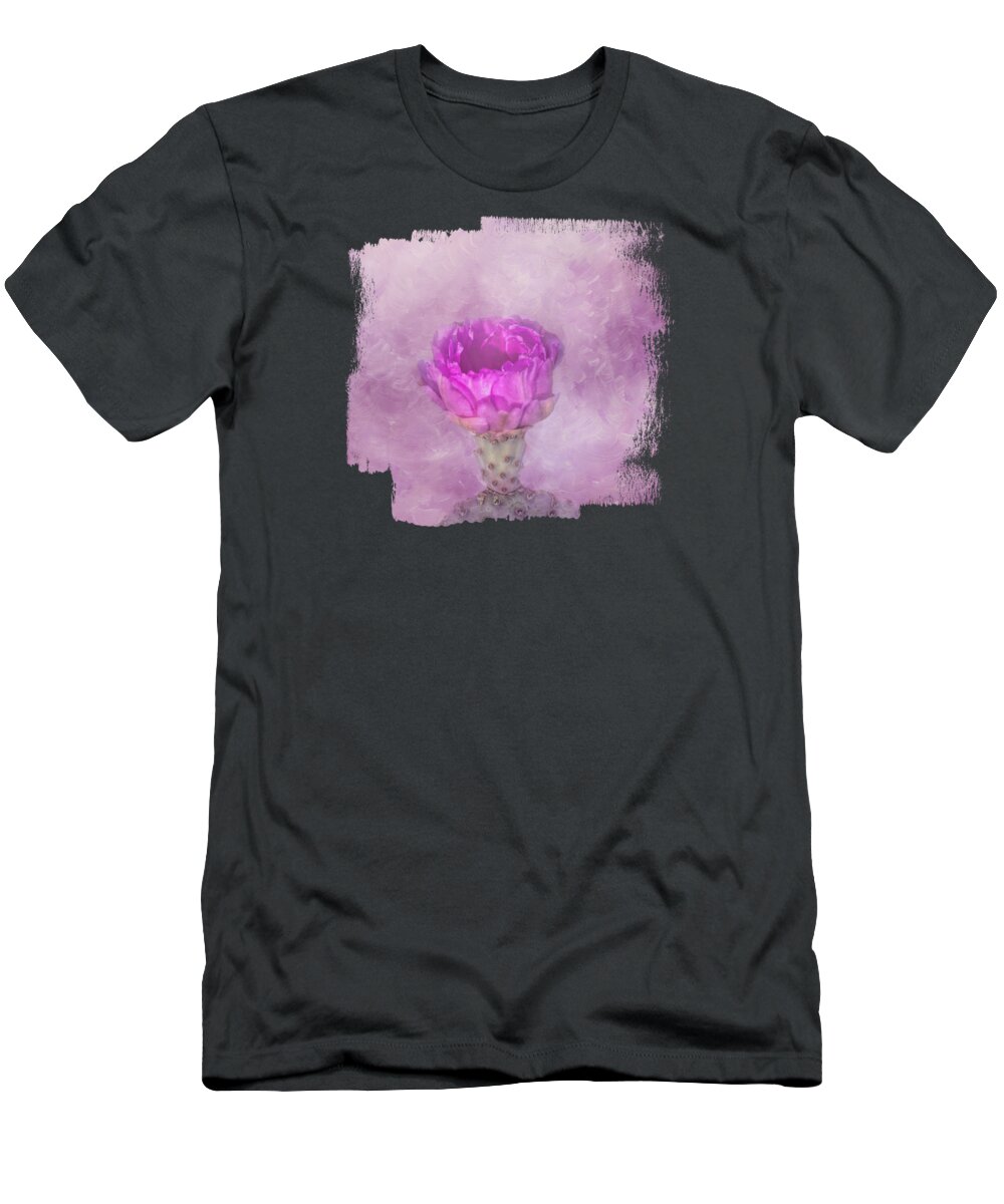 Beavertail Cactus T-Shirt featuring the mixed media Pink Opunita Cactus Flower One by Elisabeth Lucas