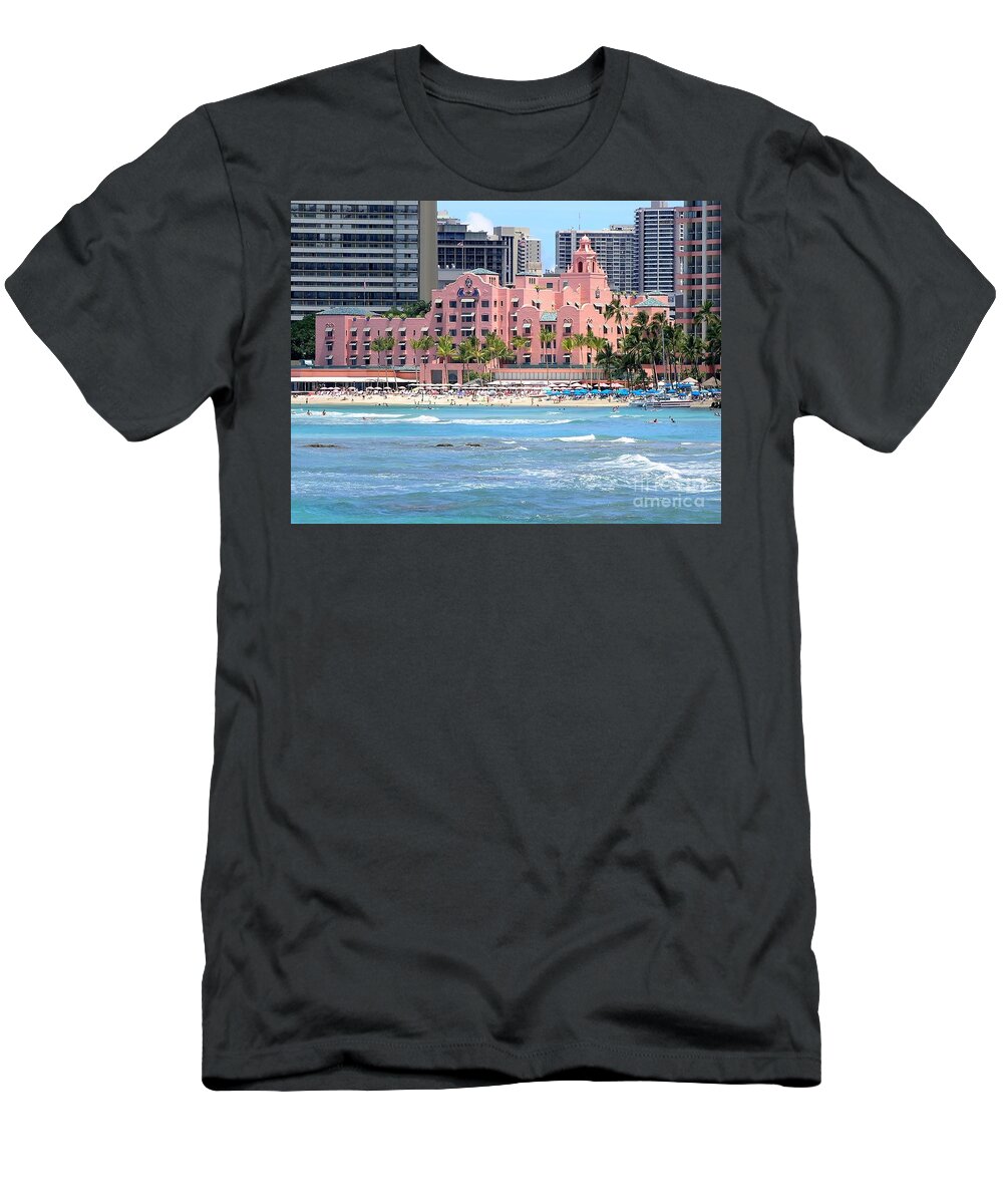 Royal Hawaiian Hotel T-Shirt featuring the photograph Pink Palace on Waikiki Beach by Mary Deal