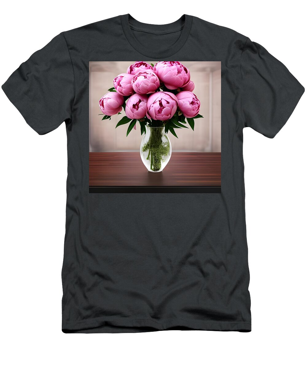 Flowers T-Shirt featuring the digital art Pink Peonies by Katrina Gunn