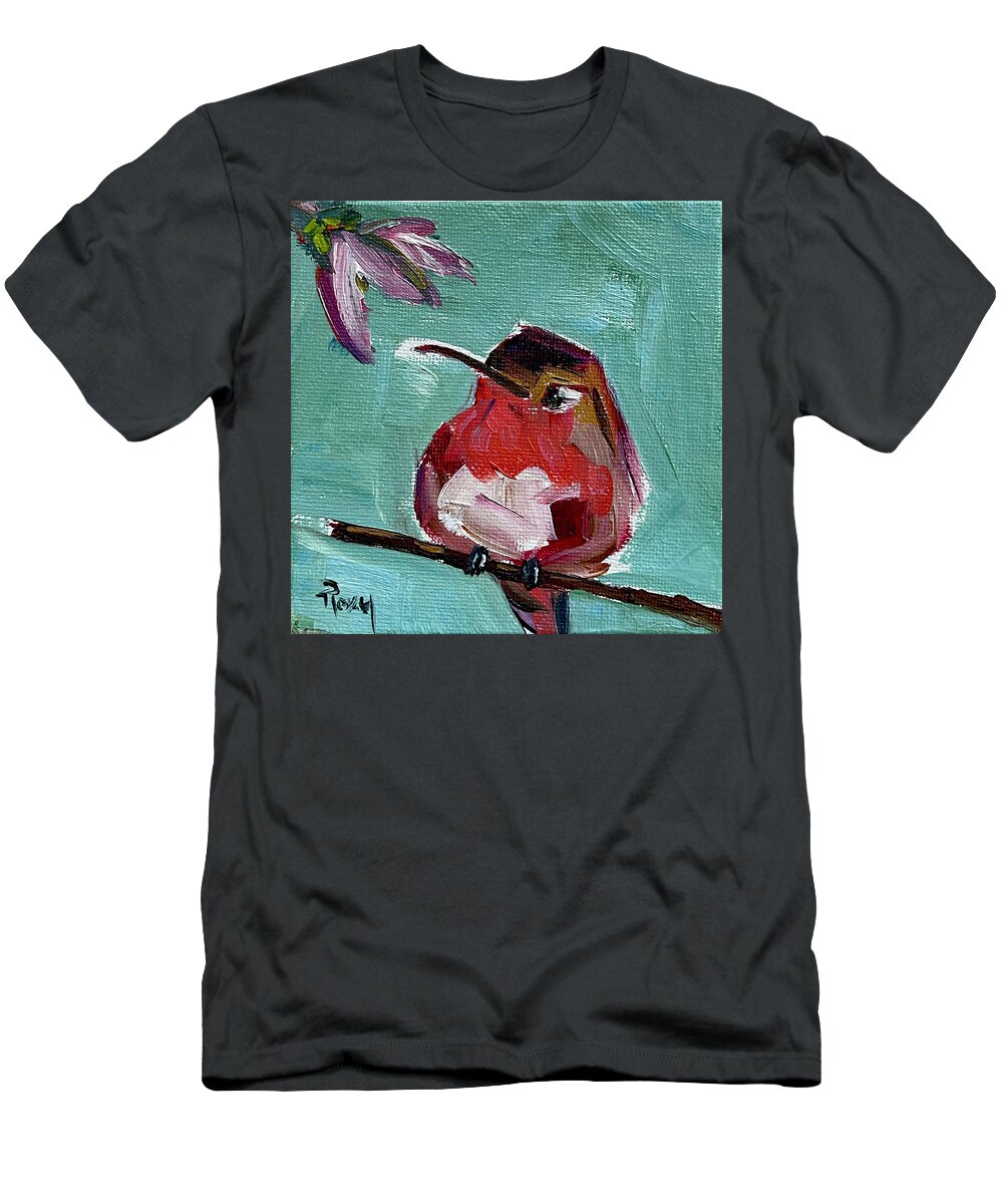 Hummingbird T-Shirt featuring the painting Pink Throat Hummingbird by Roxy Rich