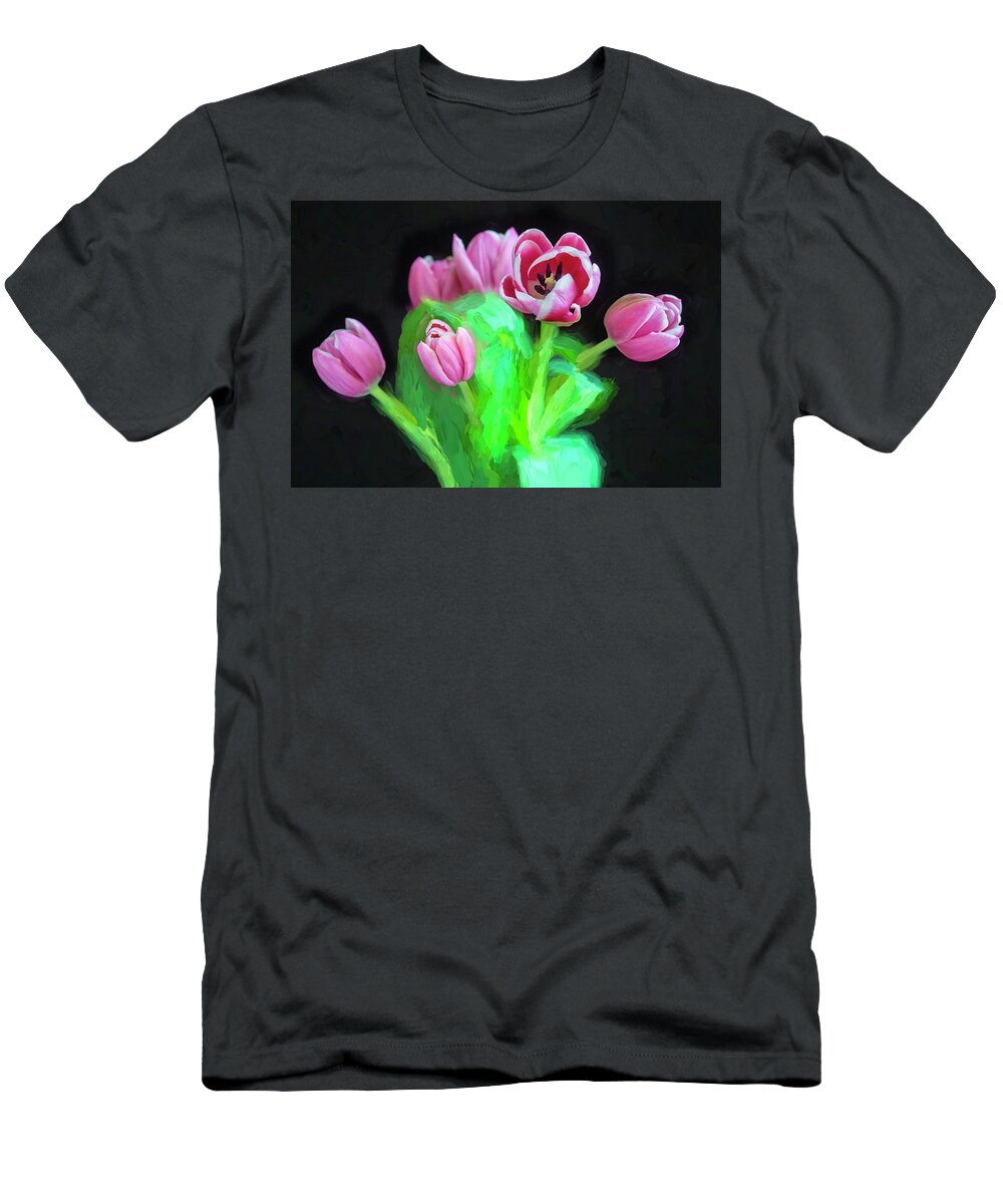 Tulips T-Shirt featuring the photograph Pink Tulips Pink Impression X1043 by Rich Franco