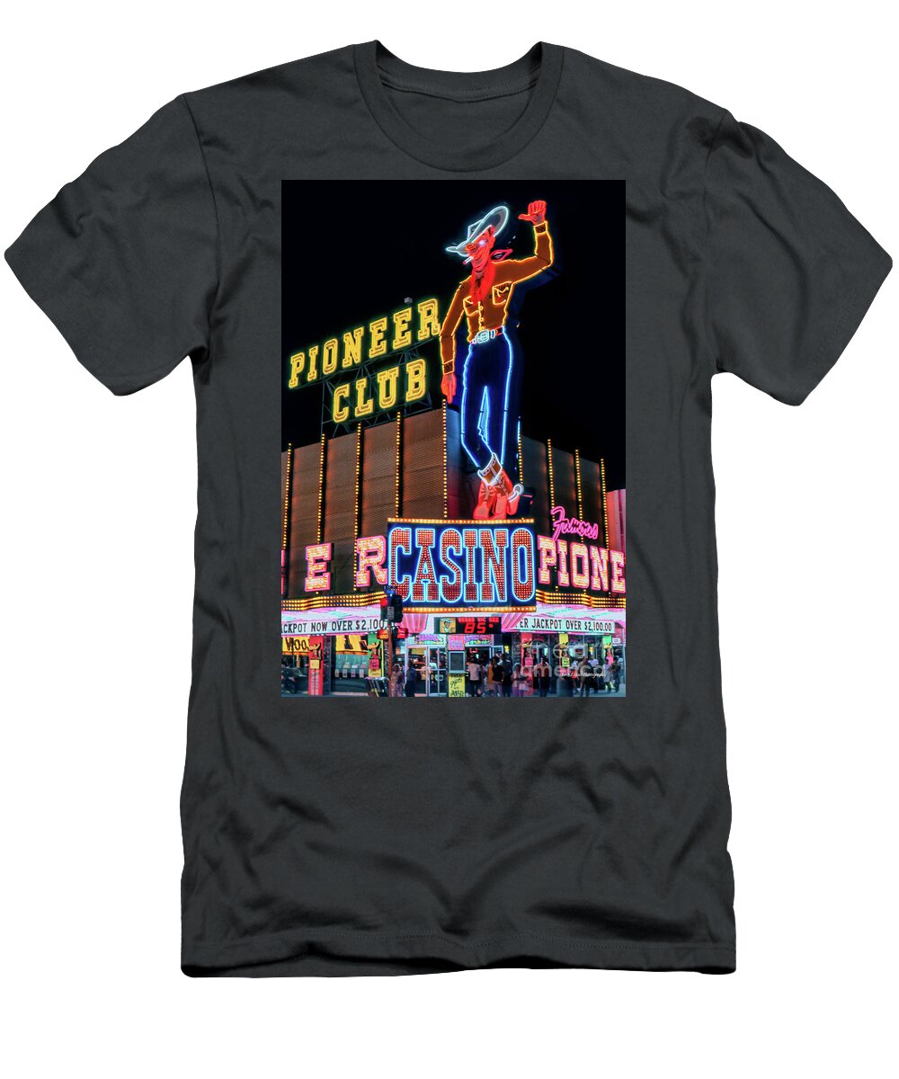 Vegas Vic T-Shirt featuring the photograph Pioneer Club Vegas Vic Portrait 1960s at Night by Aloha Art