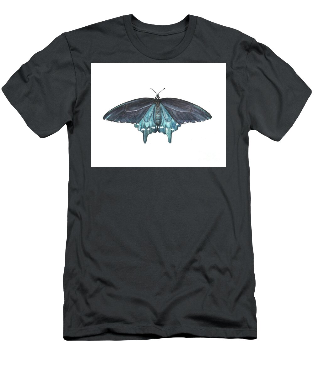 Butterfly Butterflies Florida American Pipevine Swallowtail Blue Navy Transformation Watercolor T-Shirt featuring the painting Pipevine Swallowtail Butterfly by Pamela Schwartz