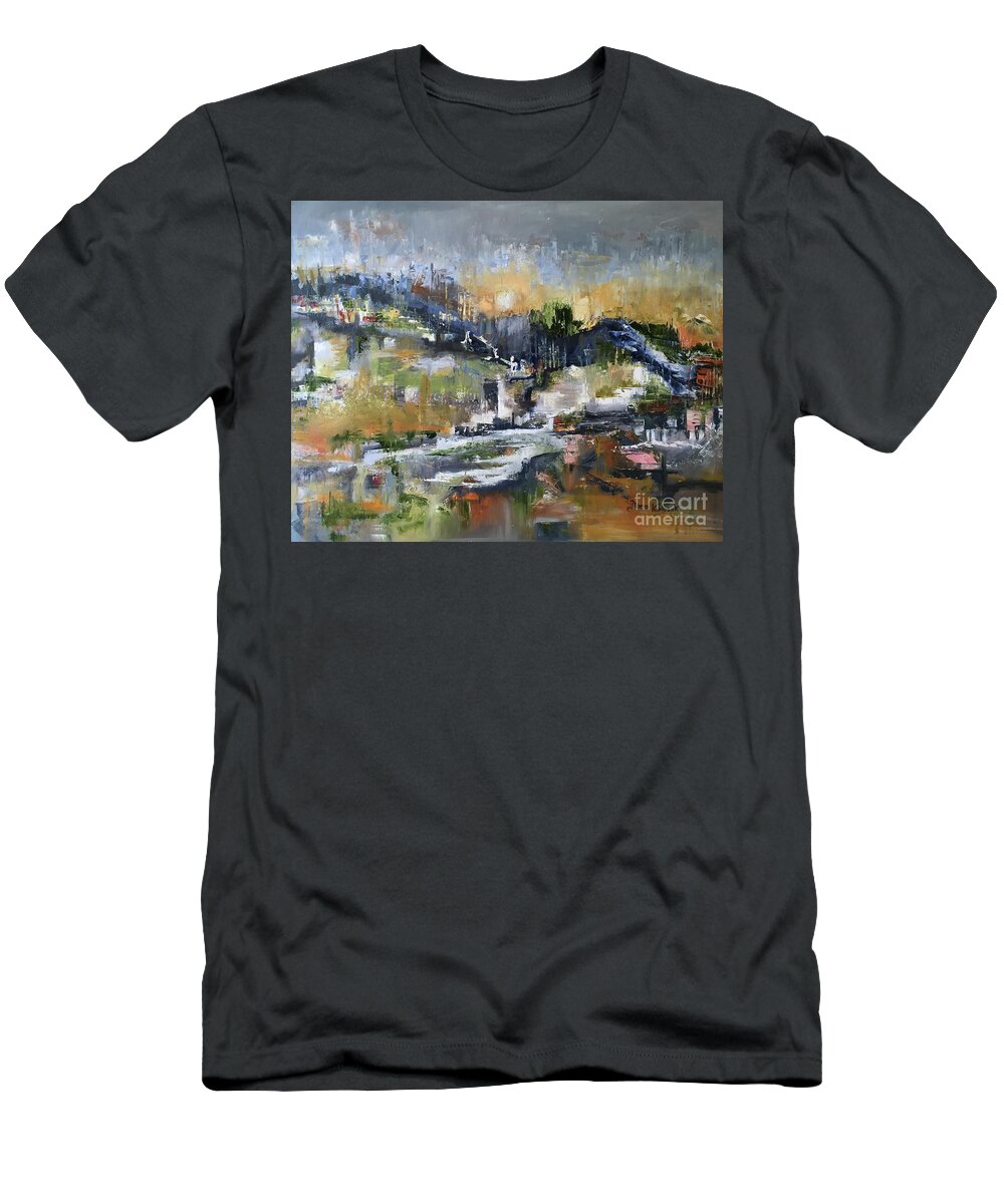 Abstract T-Shirt featuring the painting Playful illusion by Maria Karlosak