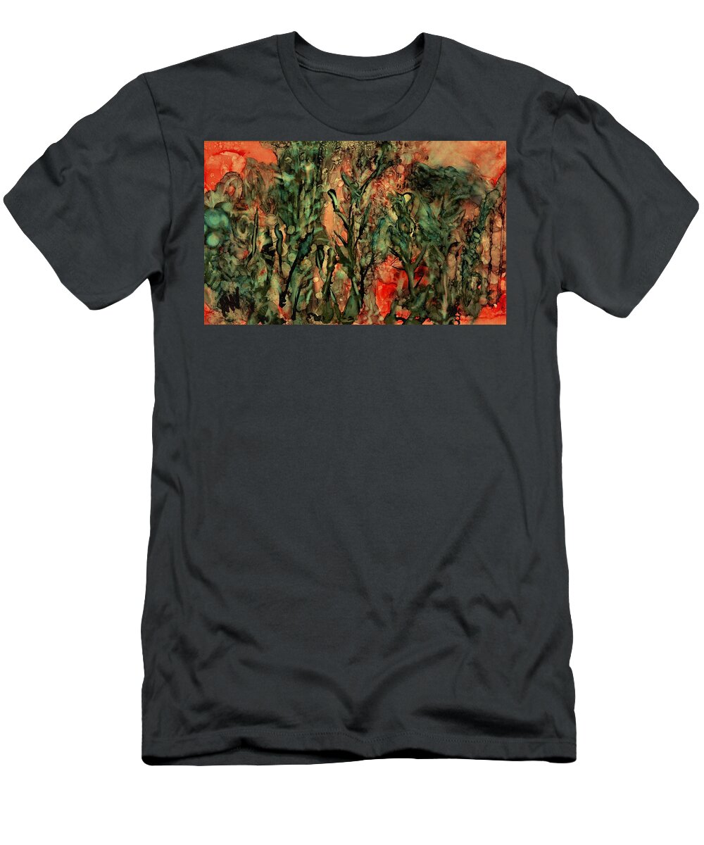 Alcohol Ink T-Shirt featuring the painting Playing Hide and Seek in the Rain by Angela Marinari