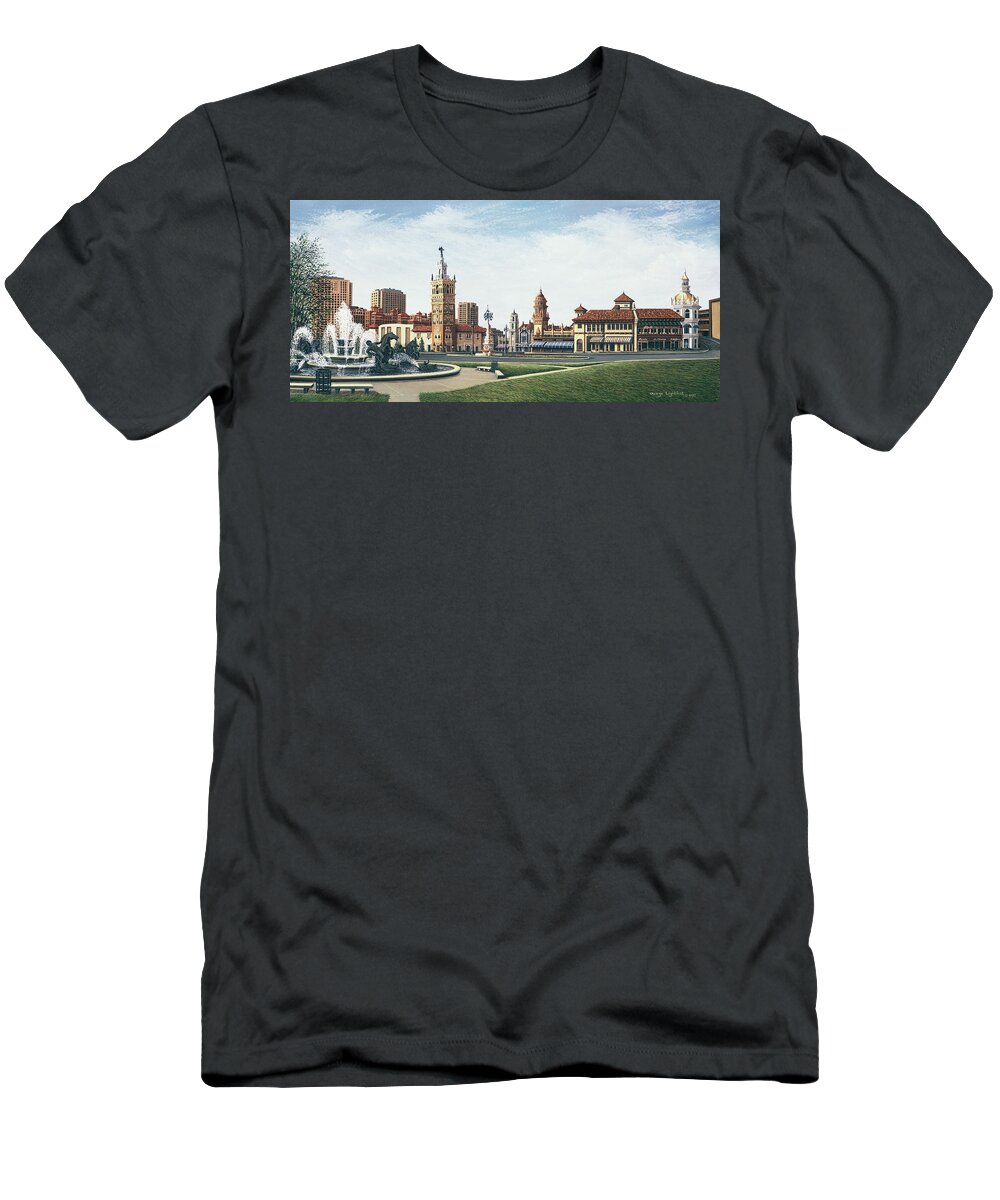 Architectural Landscape T-Shirt featuring the painting Plaza Panorama by George Lightfoot