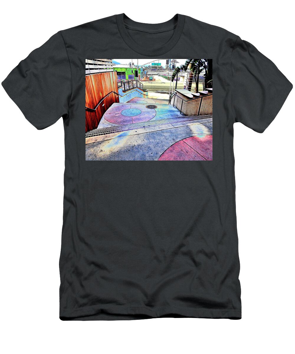 Stairs T-Shirt featuring the photograph Plaza Stairs To Street by Andrew Lawrence