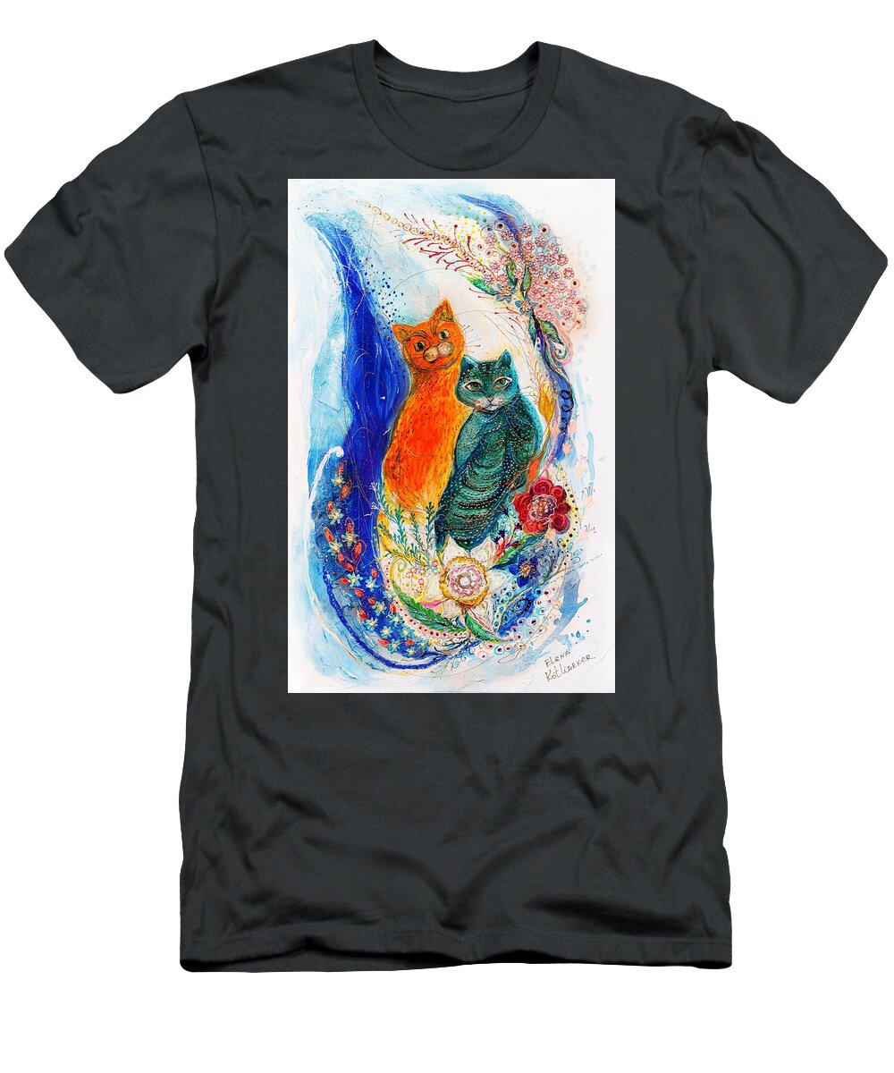 Cats Lovers Gift T-Shirt featuring the painting Pop art cats #1 by Elena Kotliarker