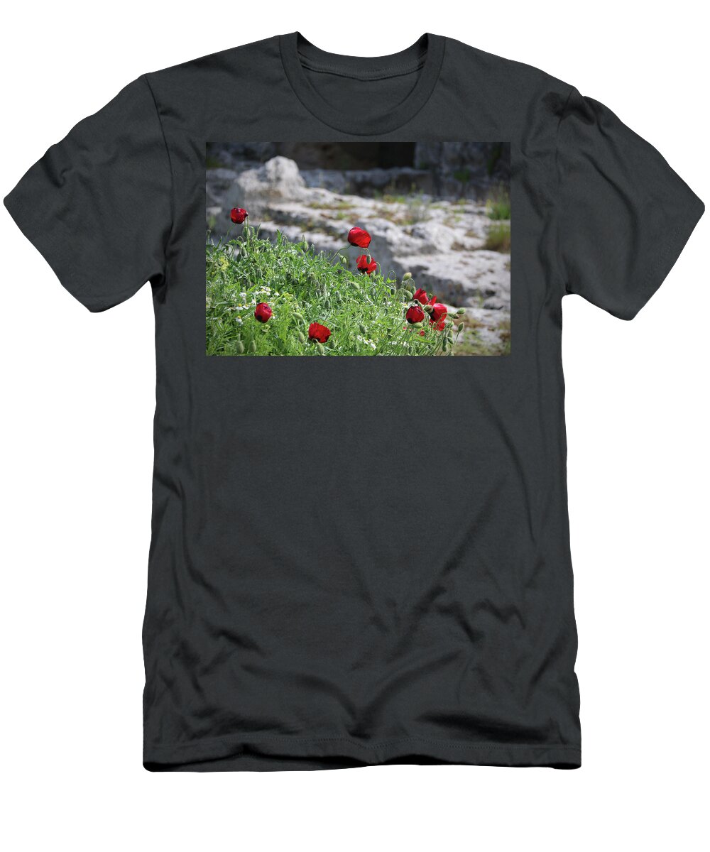 Poppies T-Shirt featuring the photograph Poppies and Ruins by M Kathleen Warren