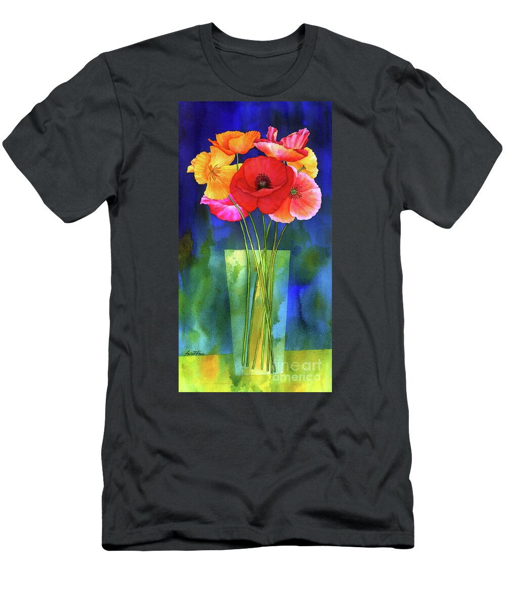 Poppy T-Shirt featuring the painting Poppies in Vase by Hailey E Herrera