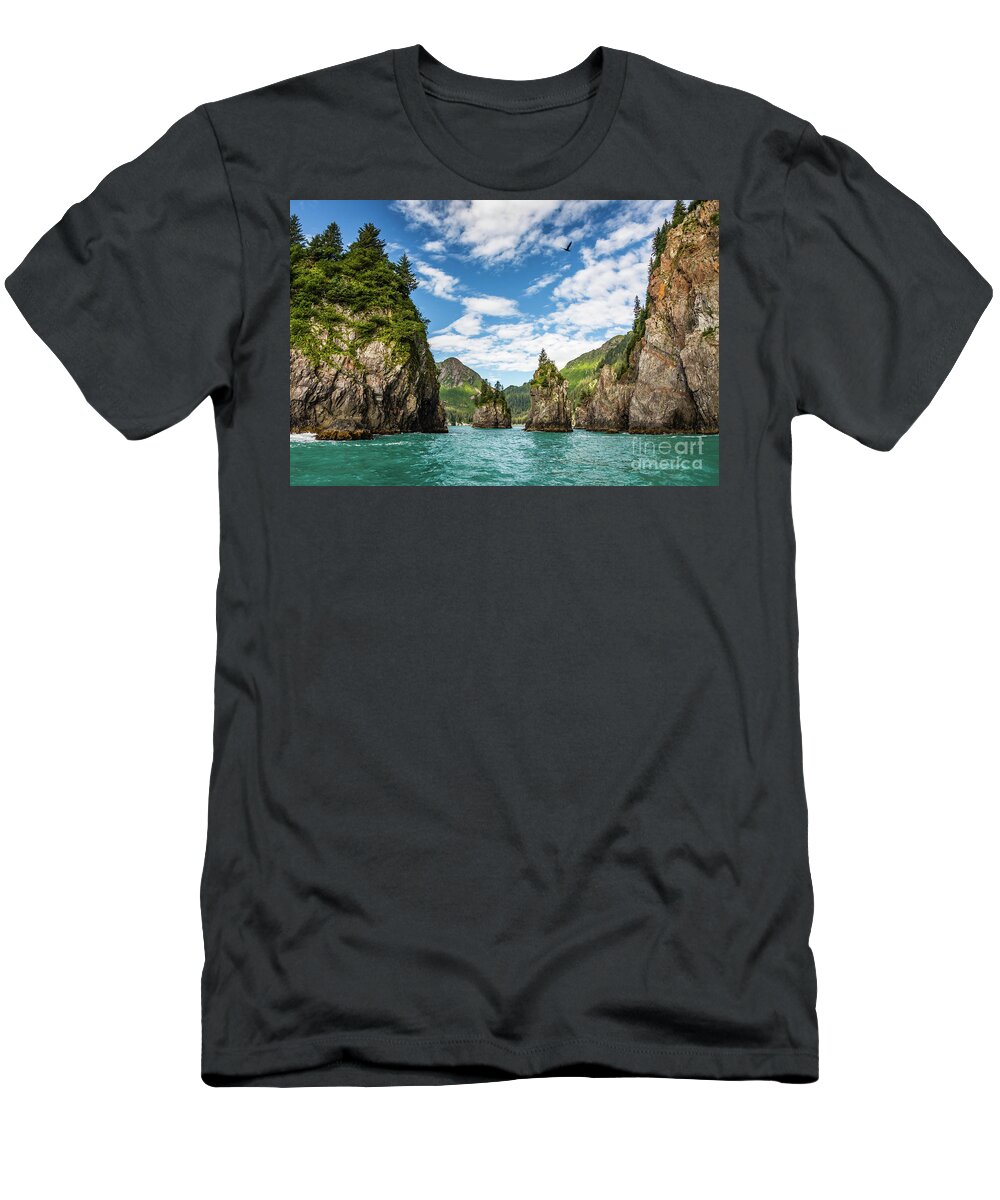 Porcupine T-Shirt featuring the photograph Porcupine bay in Kenai Fjords National Park, Alaska by Lyl Dil Creations