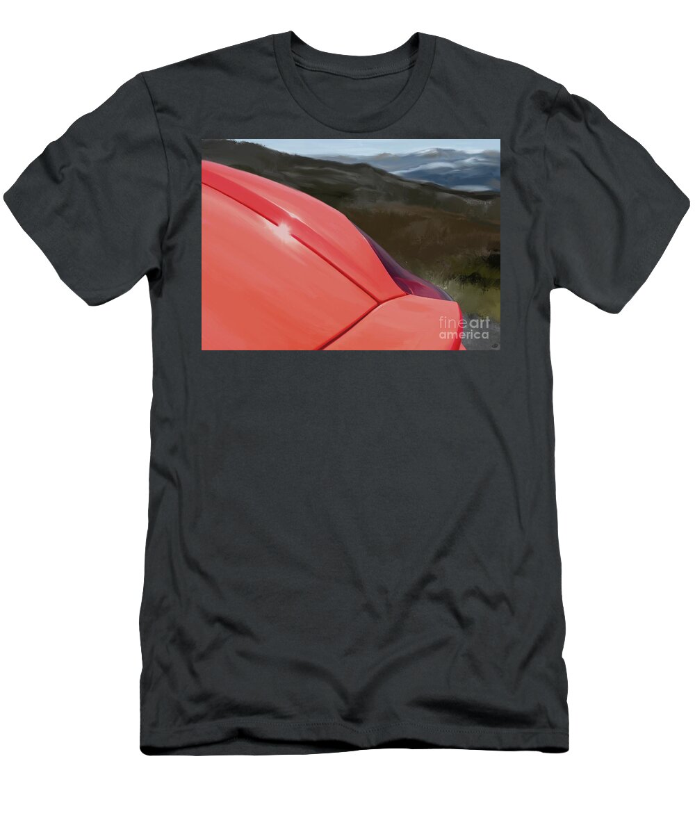 Hand Drawn T-Shirt featuring the digital art Porsche Boxster 981 Curves Digital Oil Painting - Cherry Red by Moospeed Art