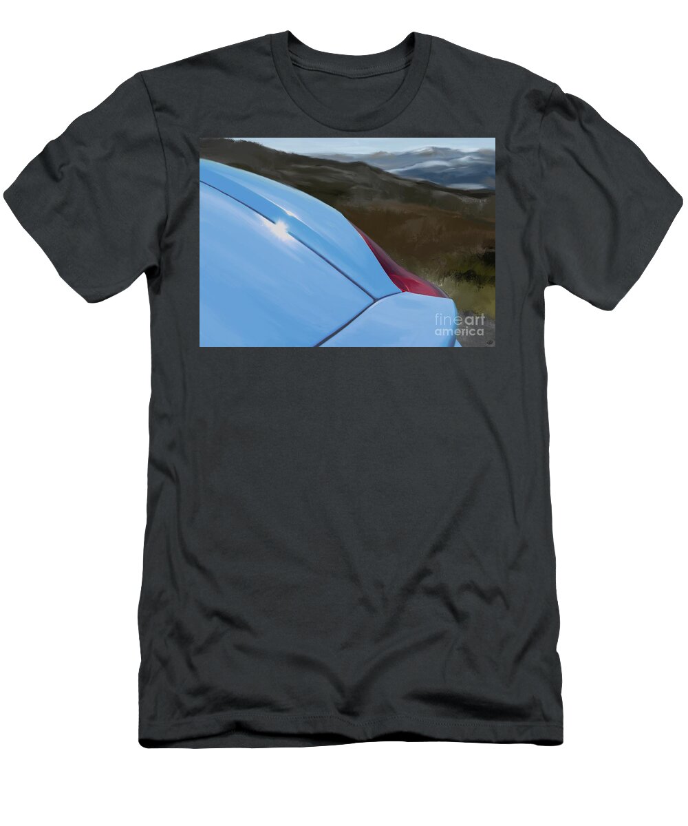 Hand Drawn T-Shirt featuring the digital art Porsche Boxster 981 Curves Digital Oil Painting - French Blue by Moospeed Art