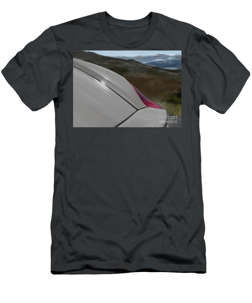 Hand Drawn T-Shirt featuring the digital art Porsche Boxster 981 Curves Digital Oil Painting - Grey by Moospeed Art
