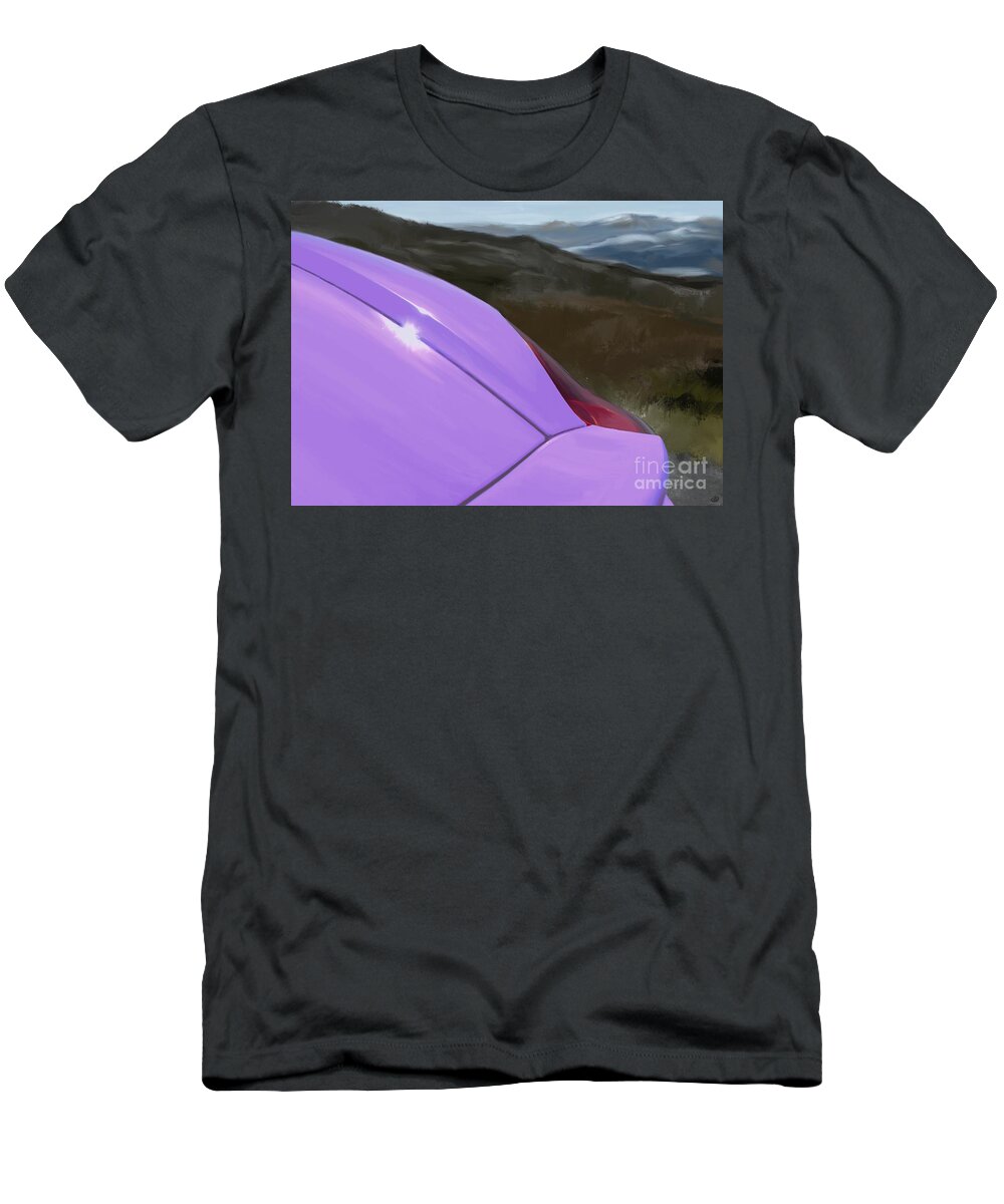 Hand Drawn T-Shirt featuring the digital art Porsche Boxster 981 Curves Digital Oil Painting - Purpley by Moospeed Art