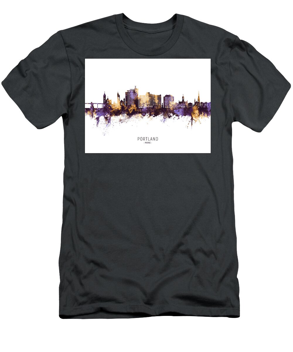 Portland T-Shirt featuring the digital art Portland Maine Skyline #60 by Michael Tompsett