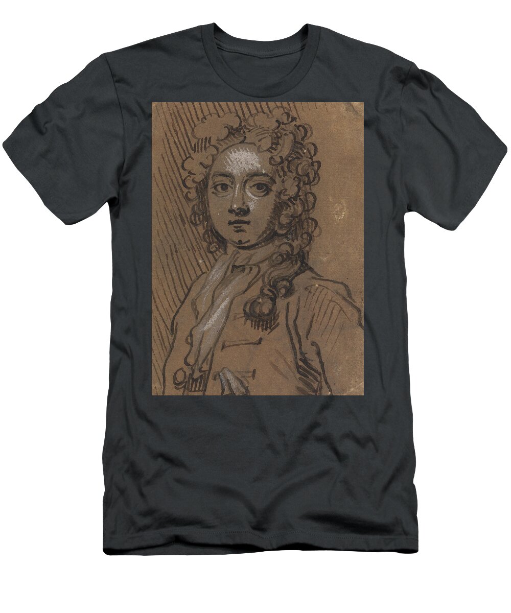 18th Century Art T-Shirt featuring the drawing Portrait Bust of a Man in Full-Length Wig by Sir James Thornhill
