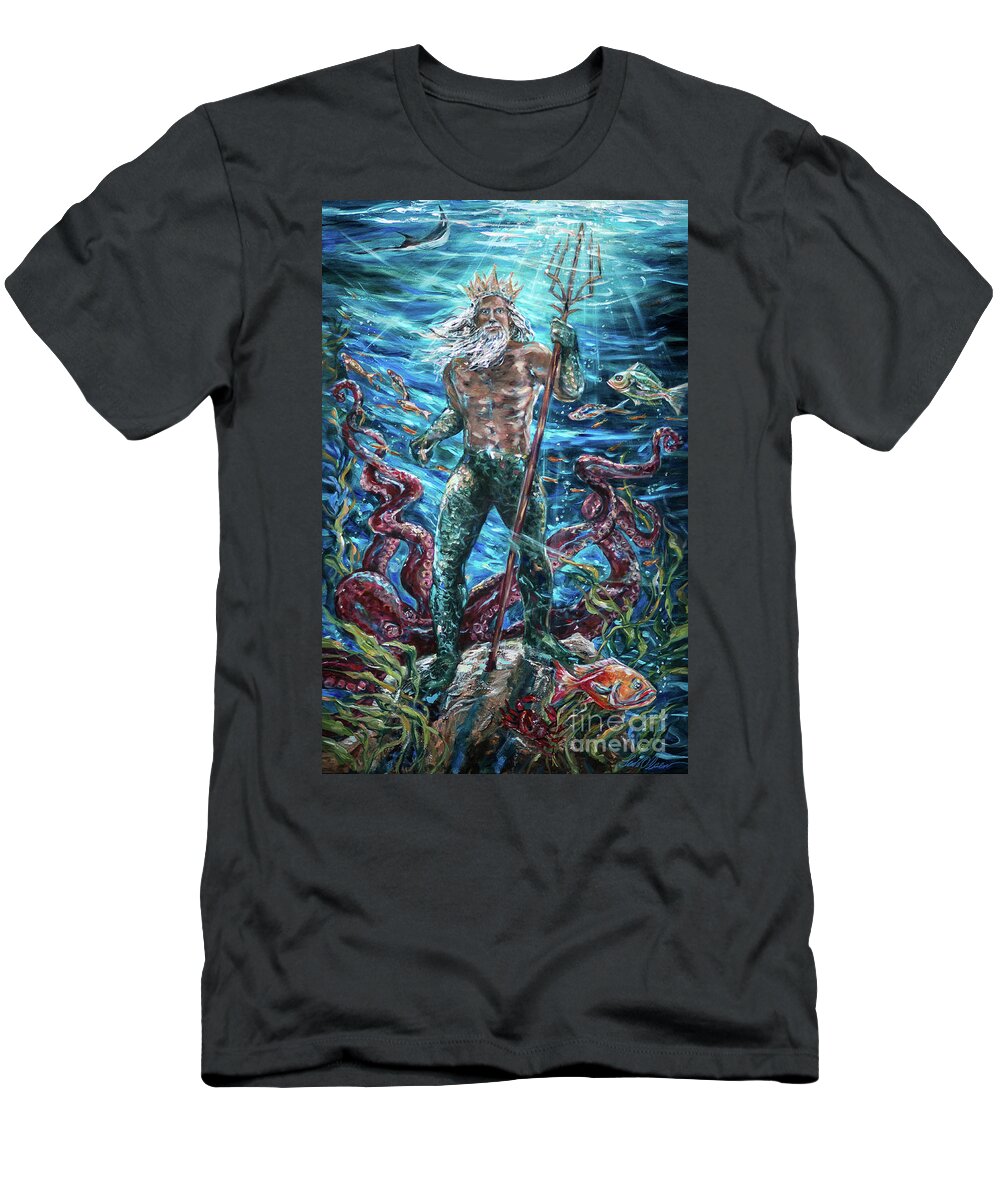Ocean T-Shirt featuring the painting Poseidon by Linda Olsen