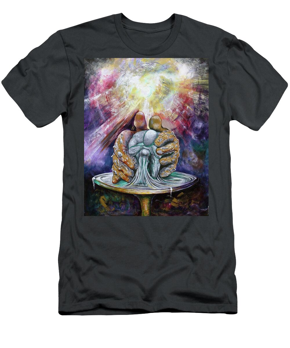 Potter T-Shirt featuring the painting Potter's Wheel by Arthur Covington