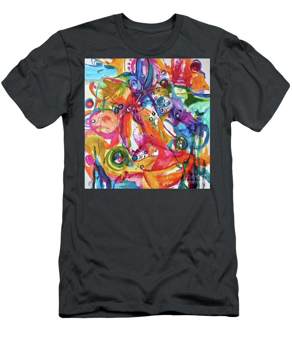 Abstract T-Shirt featuring the painting Povesti cu zile colorate by Elena Bissinger